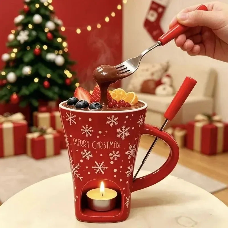 Merry Little Dip Ceramic Christmas Fondue Cup with Fork