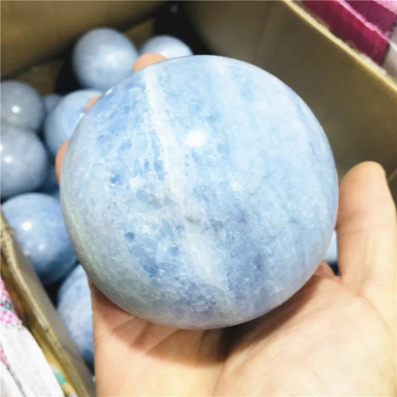 Natural Blue Calcite Crystal Sphere | Calm, Clarity & Communication · 3–8cm