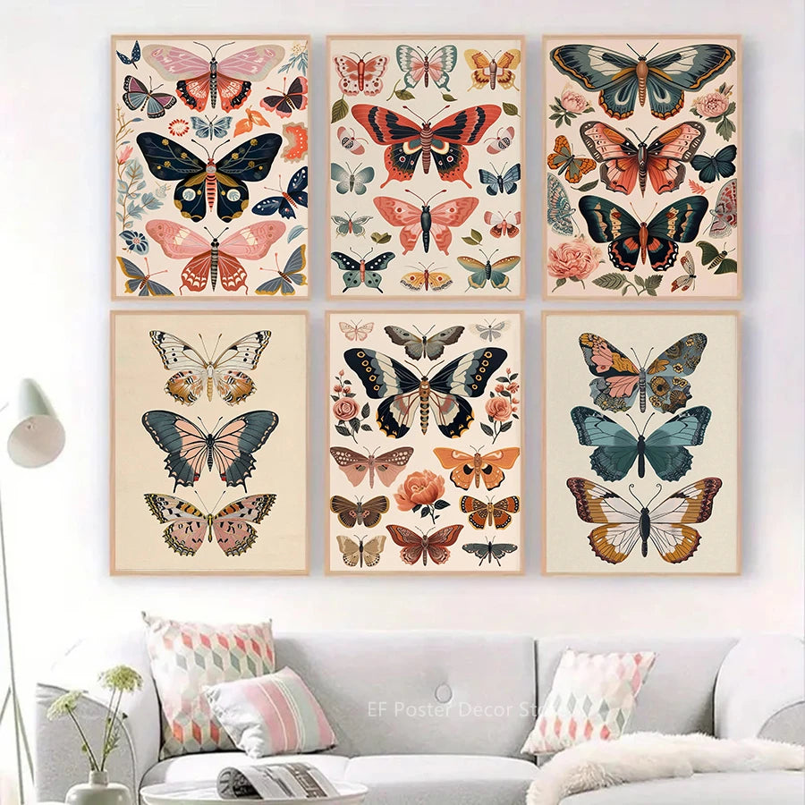 Boho Butterfly & Floral Aesthetic Poster Print | Vintage Wall Art for Living Room, Bedroom & Home Decor