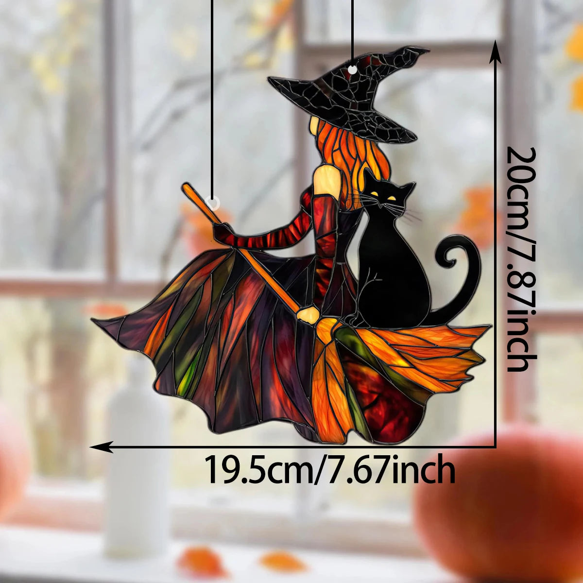 Gothic Witch & Black Cat 2D Acrylic Suncatcher | Halloween Window Hanging Decor