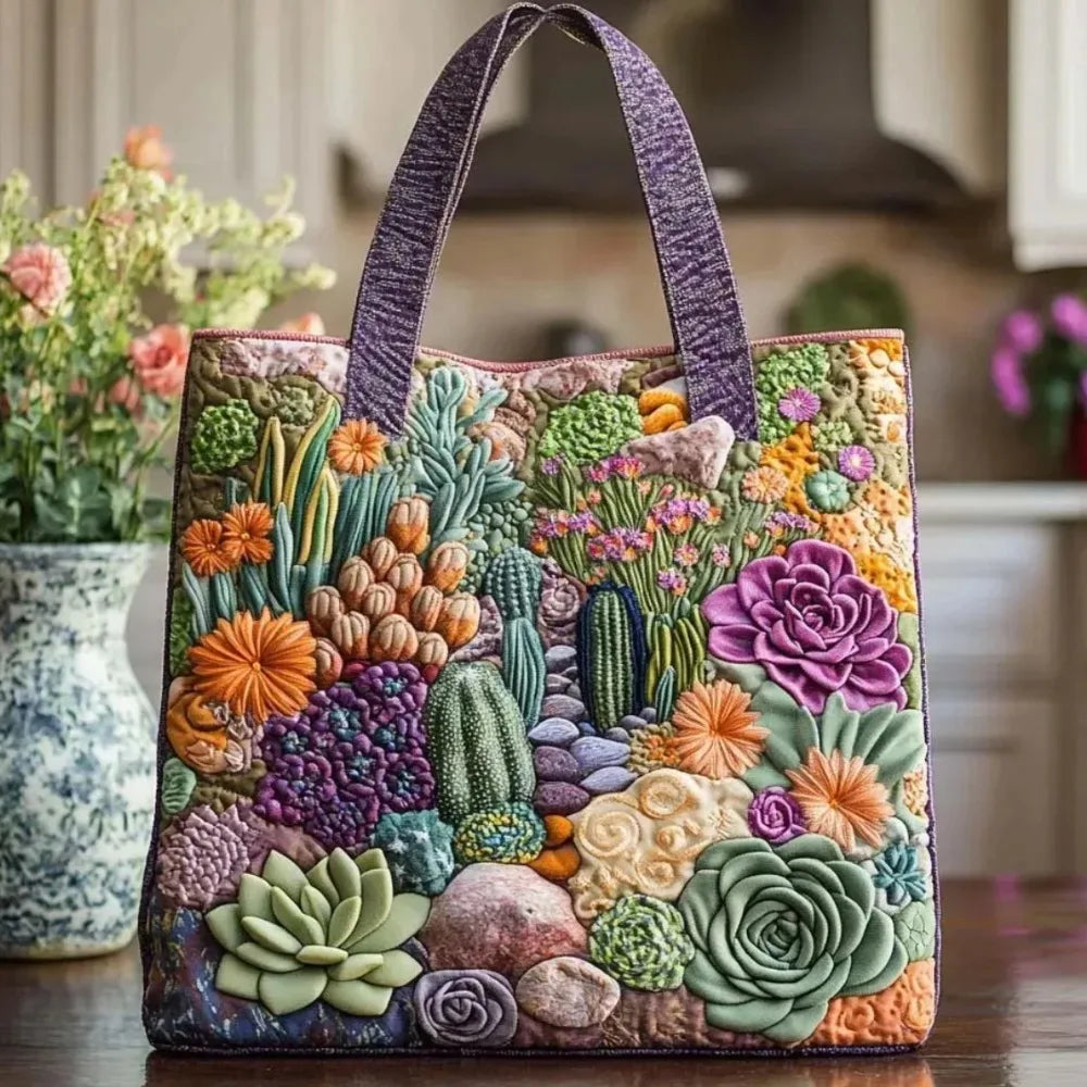 Quilted-Look Canvas Tote Bag | Floral & Animal Designs