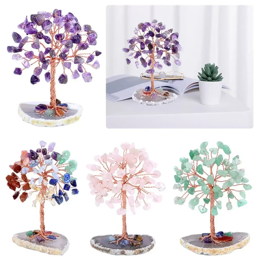 Crystal Money Tree — Feng Shui Gemstone Tree with Agate Slice Base