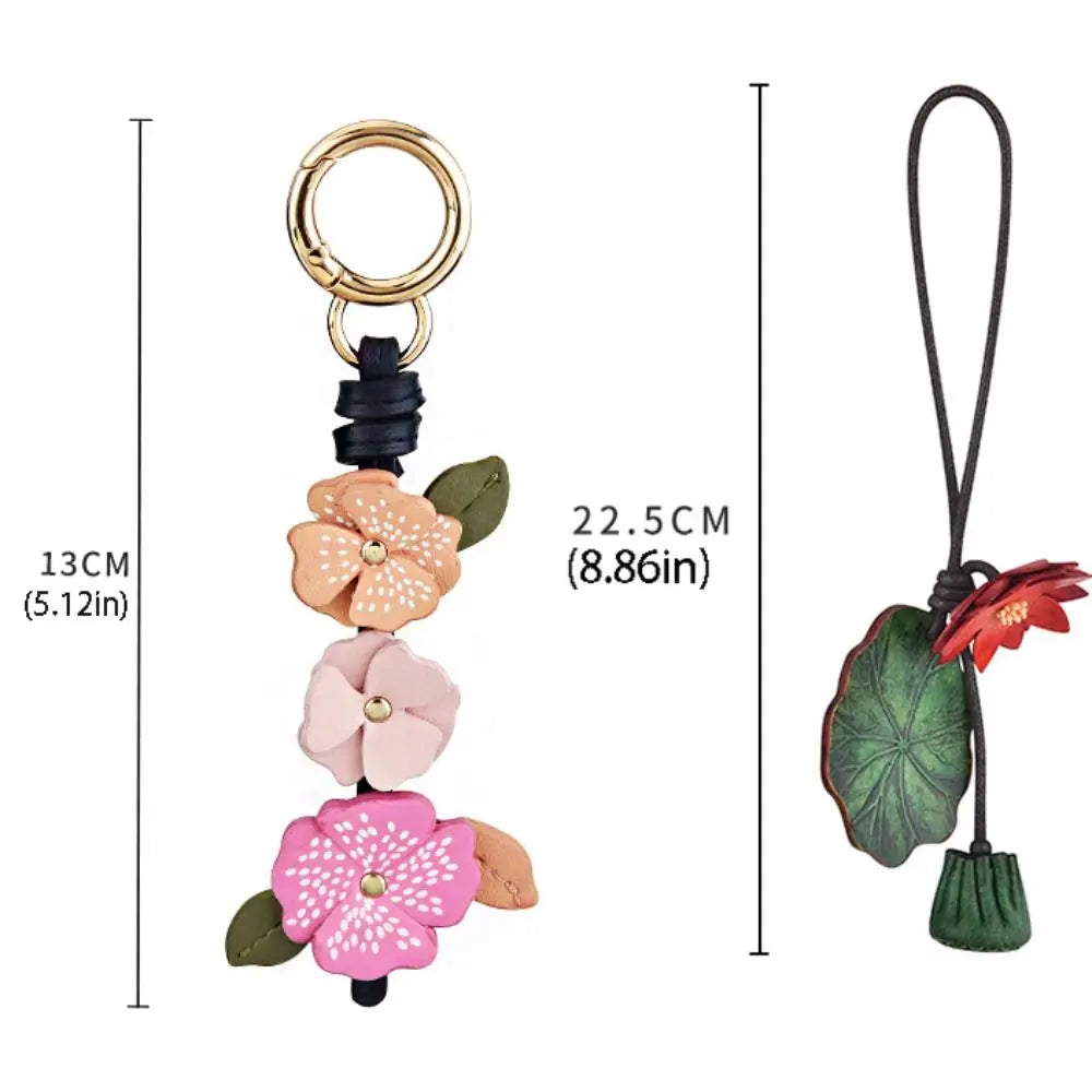 Handmade Flower PU Leather Bag Charm & Keychain Pendant