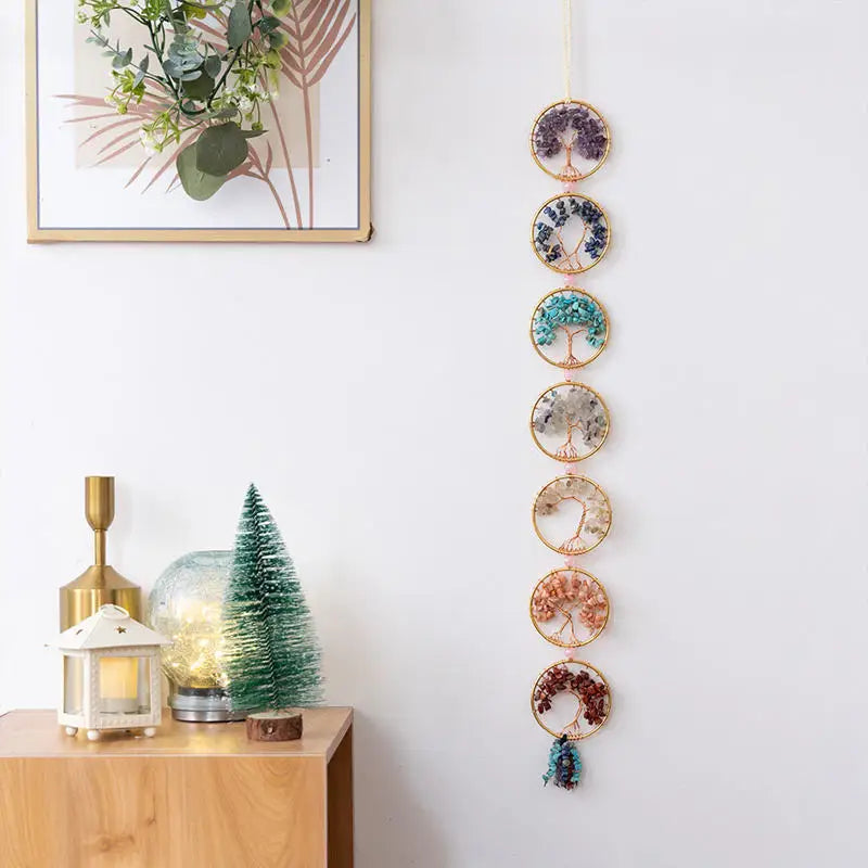 7 Chakra Crystal Tree of Life Hanging — Natural Gemstone Suncatcher