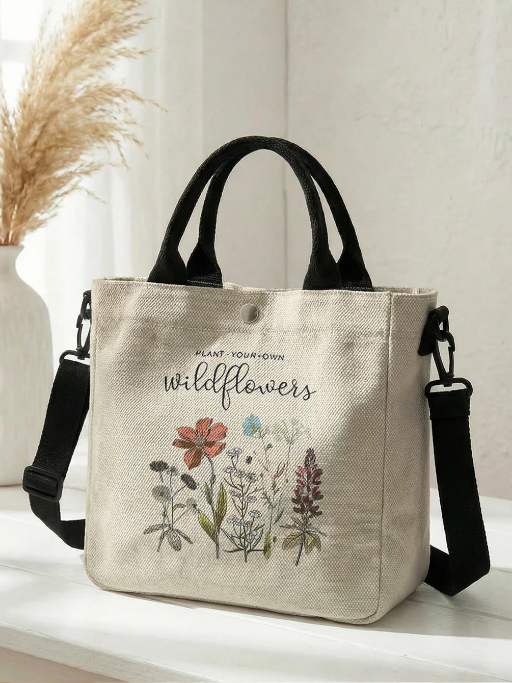 Wildflower Tote Bag with Detachable Shoulder Strap
