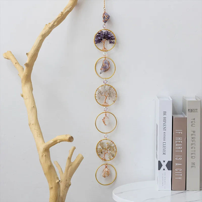 7 Chakra Crystal Tree of Life Hanging — Natural Gemstone Suncatcher
