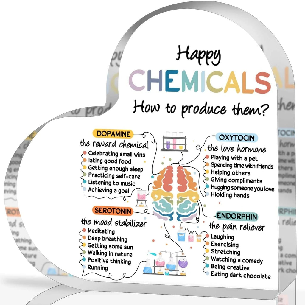 Happy Chemicals Acrylic Heart Sign | Mental Health Awareness Desk Decor
