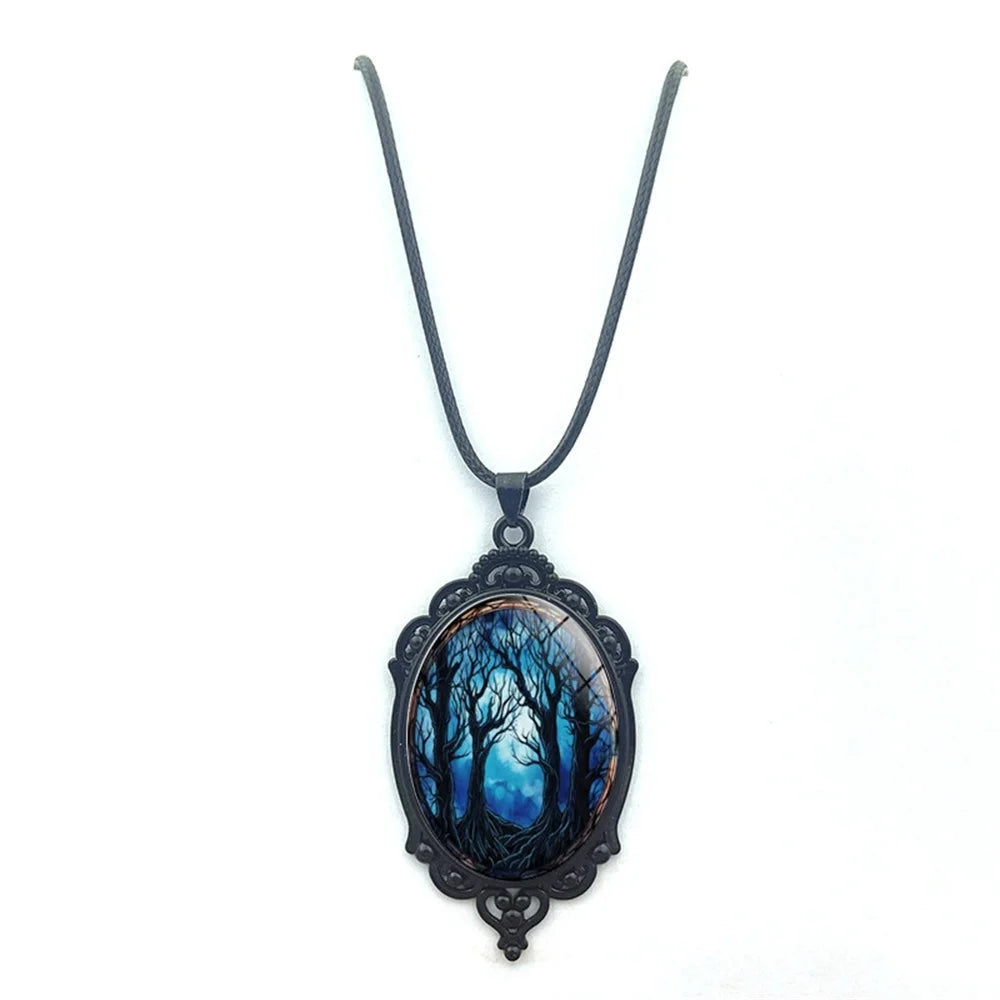 Gothic Vampire Bat & Witch Hat Pendant Necklace