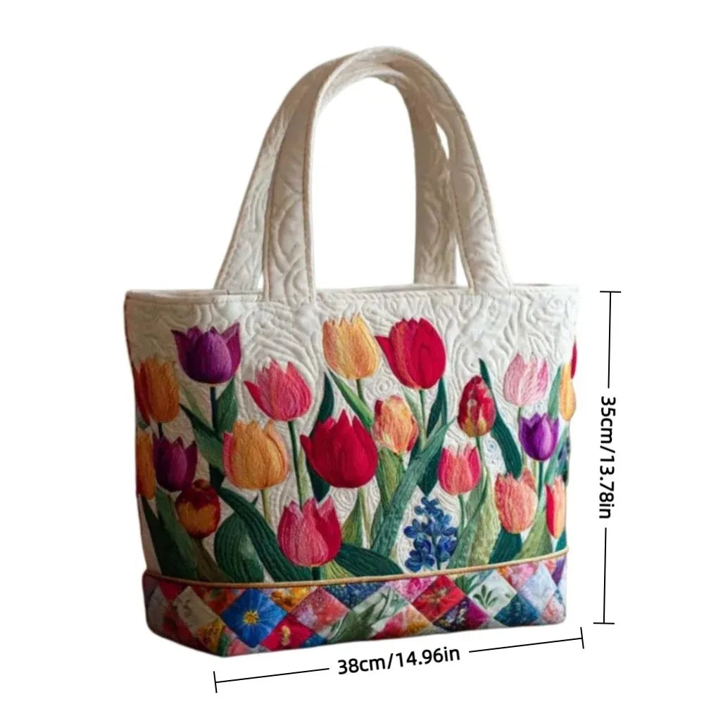Quilted-Look Canvas Tote Bag | Floral & Animal Designs