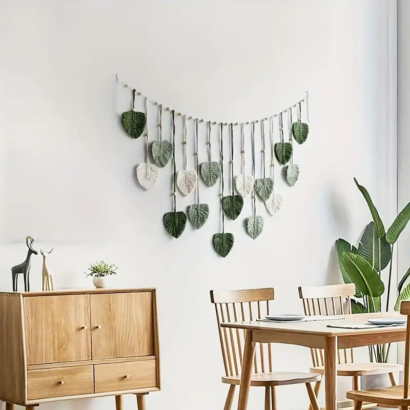 Boho Woven Leaf Wall Hanging | Handcrafted Nature-Inspired Home Décor Ornament
