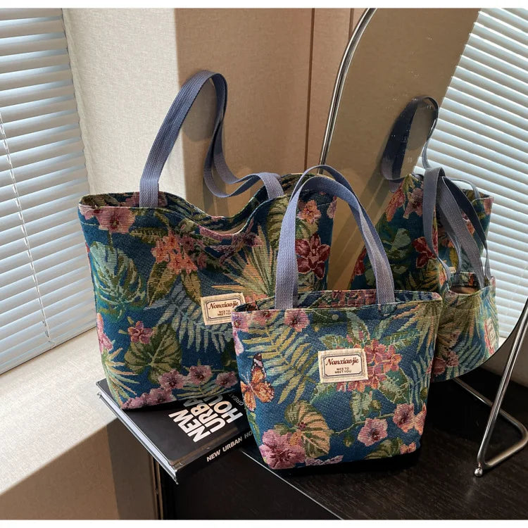Floral Canvas Shoulder Tote | Four Colors & Two Sizes