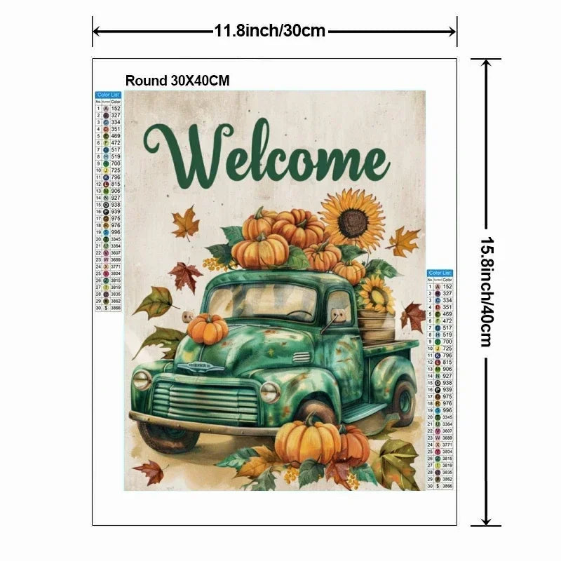 Halloween Pumpkin & Autumn Scenery 5D Diamond Painting Kit — Full Round Drill DIY Craft