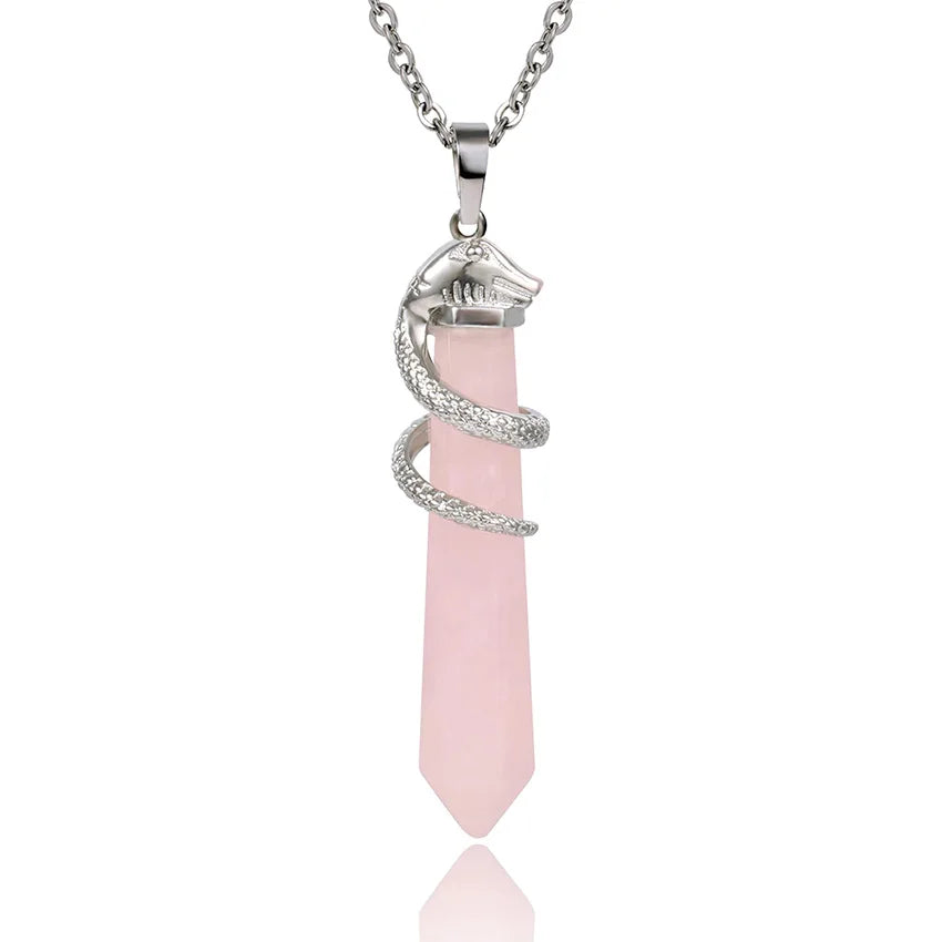 Rose Quartz Crystal Pendant Necklace | Wire Wrapped Healing Jewelry