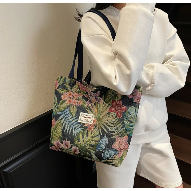 Floral Canvas Shoulder Tote | Four Colors & Two Sizes