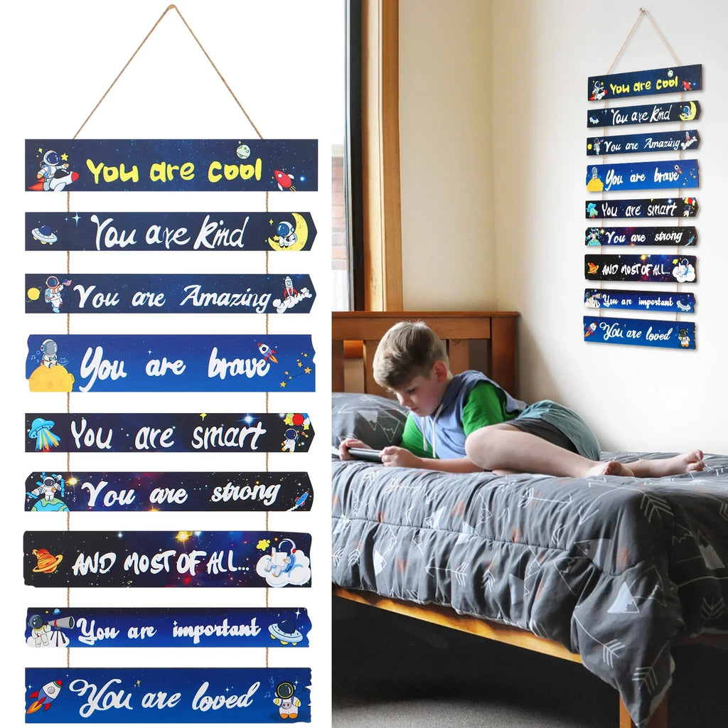 Kids Inspirational Wooden Wall Art — Space & Dream Themed Bedroom Decor