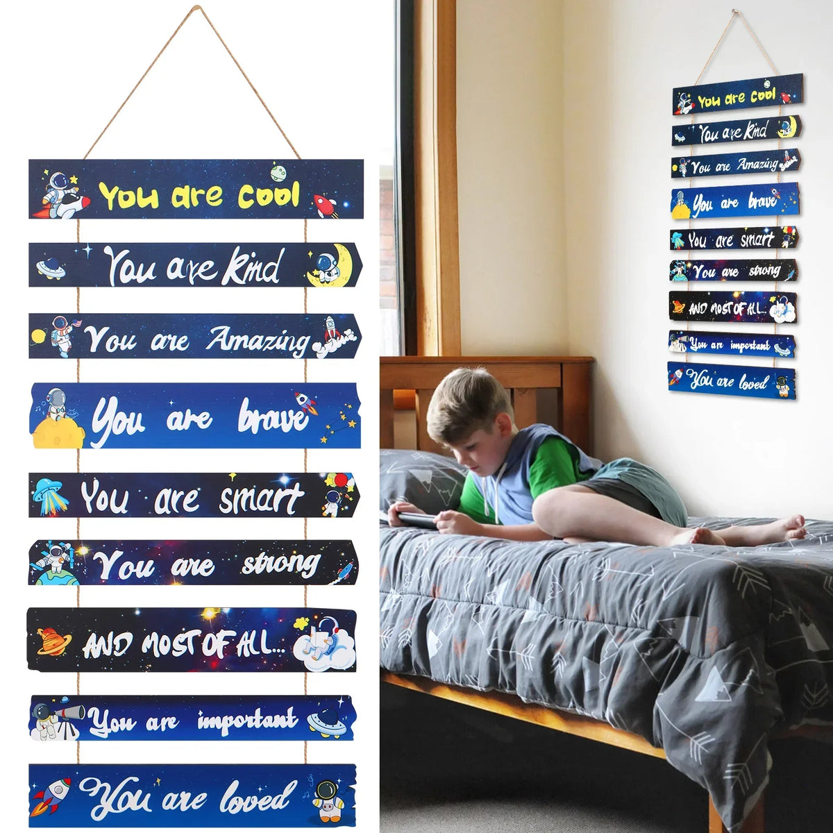 Kids Inspirational Wooden Wall Art — Space & Dream Themed Bedroom Decor