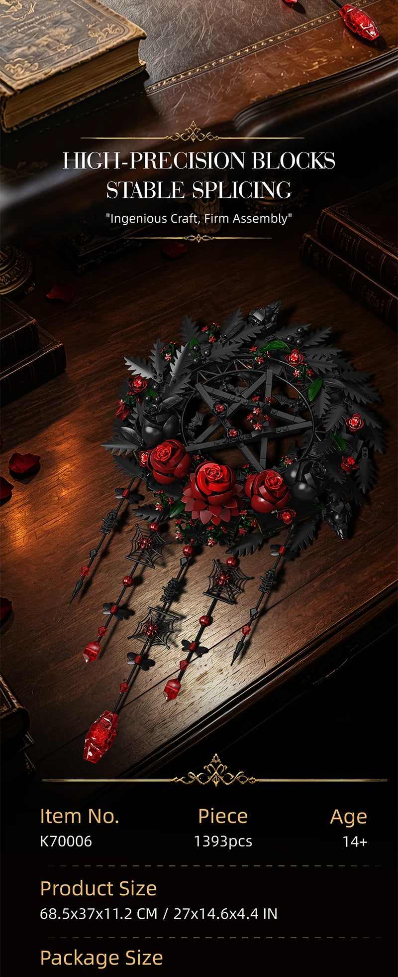 Gothic Rose Dream Catcher Building Block Set — Botanical Brick Art for Home Decor