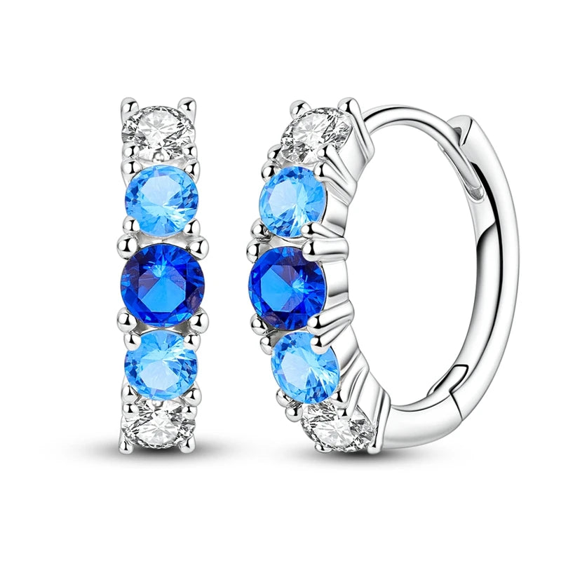 925 Sterling Silver Multi Blue Hoop Earrings