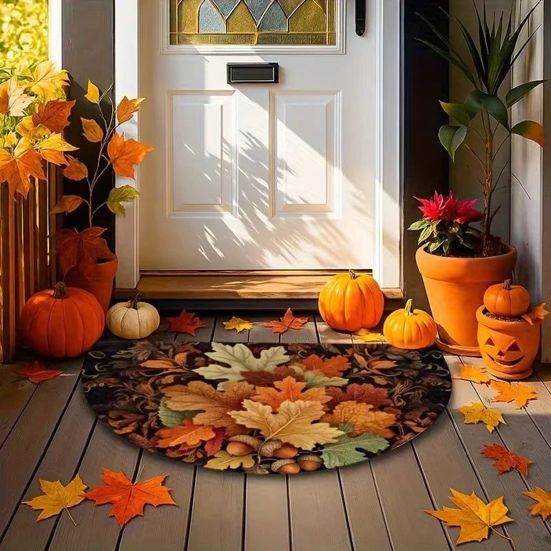 Autumn Maple Leaf Half-Circle Floor Mat