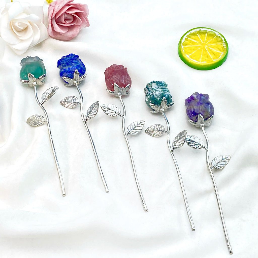 Crystal Carved Rose Flower — Natural Gemstone Rose Gift