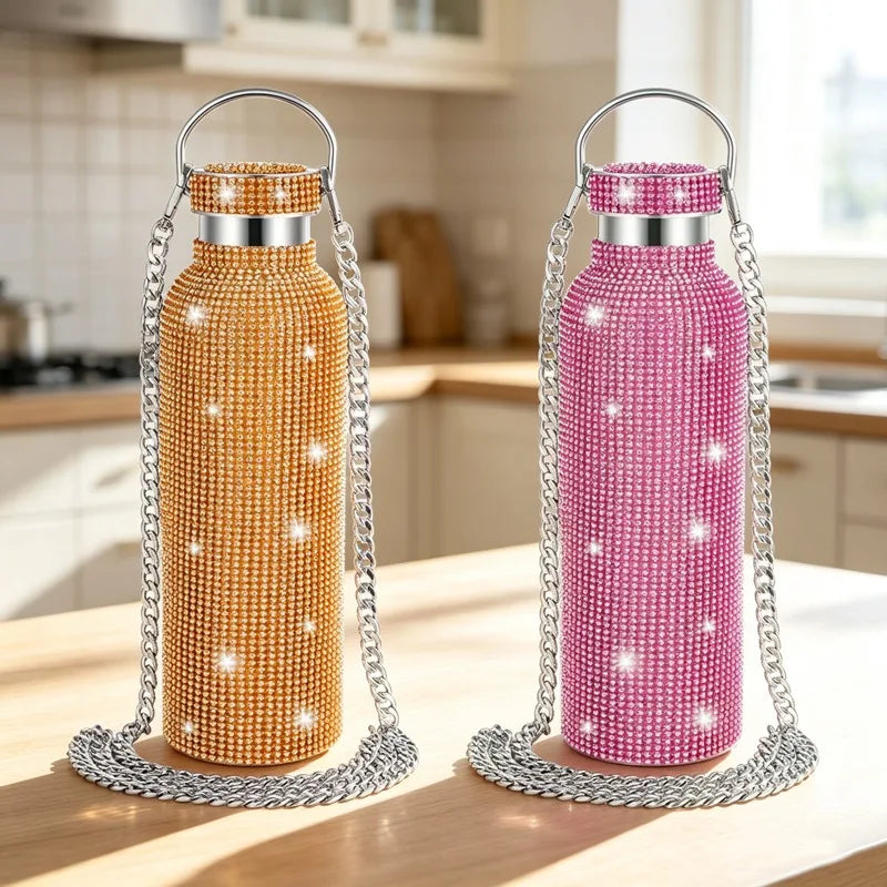 Starlit Sip Embellished Insulated Water Bottle with Chain