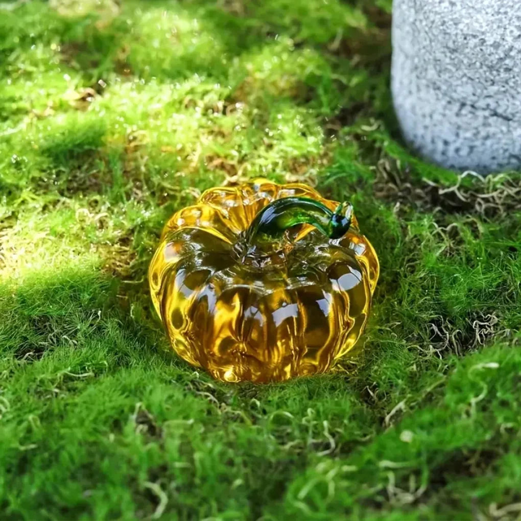 Handmade Crystal Glass Pumpkin Figurine | Halloween & Autumn Home Decor