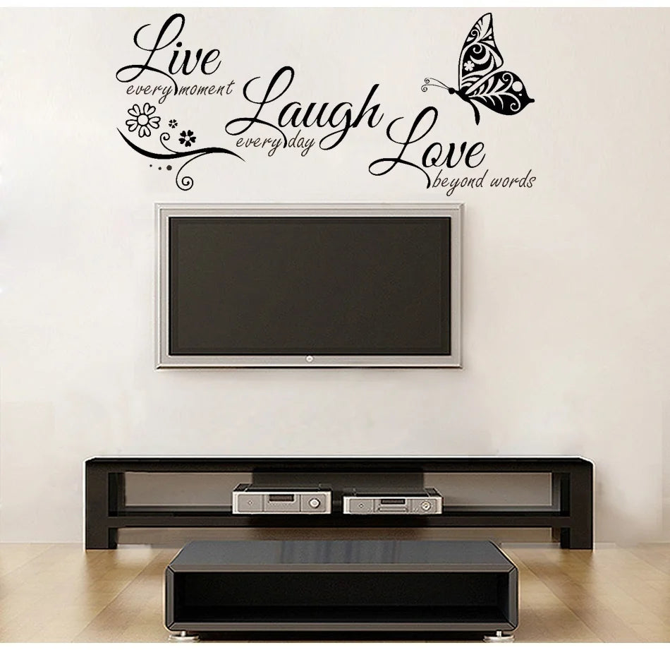 Live Laugh Love Wall Art Sticker | Butterfly & Flower Vinyl Decal