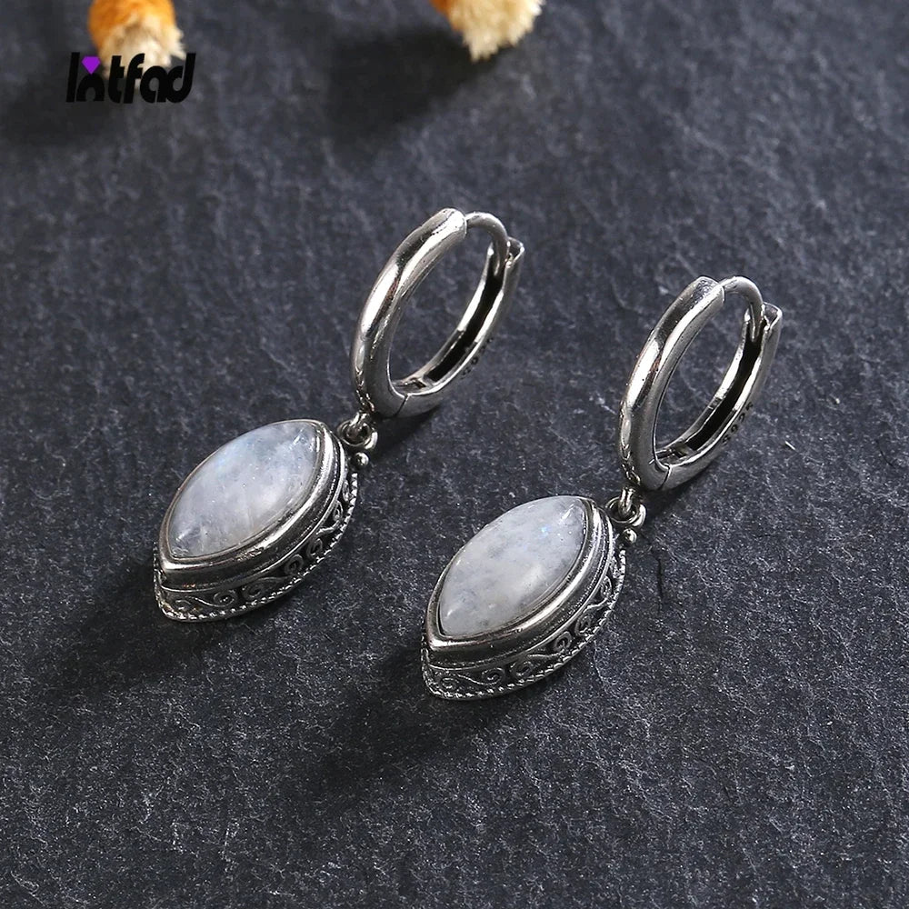 Natural Moonstone Drop Earrings | Silver Plated | Boho Ethnic Dangle