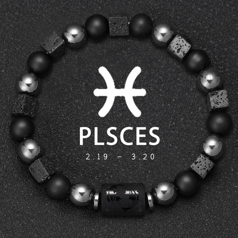 Zodiac Sign Volcanic Stone Bead Bracelet