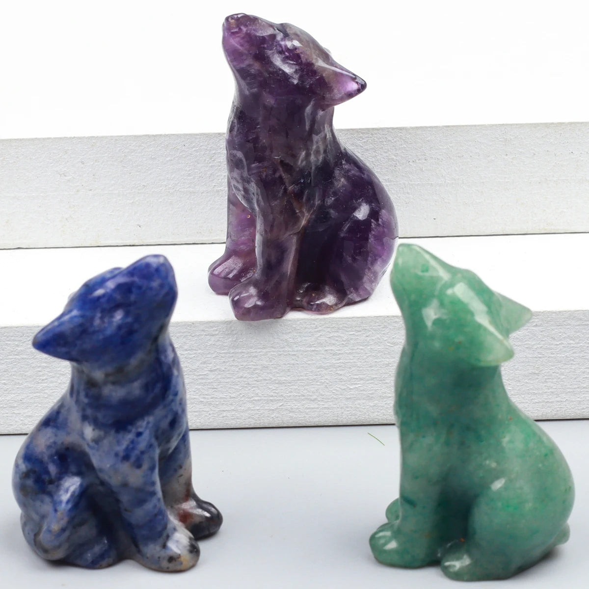 Carved Wolf Crystal Energy Stones