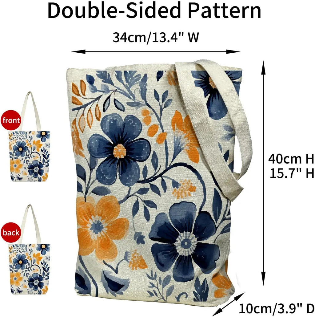 Floral Canvas Tote Bag | Zippered Women's Bag for Work, Shopping & Everyday