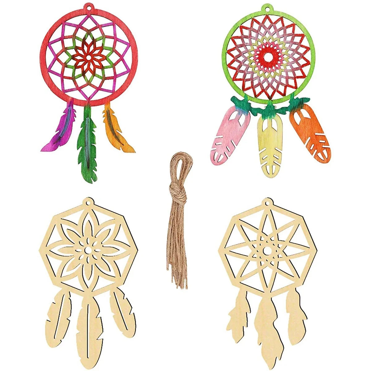 Wooden Dream Catcher DIY Craft Set | 8-Piece Unfinished Feather Shape Ornaments