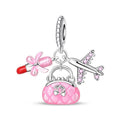 925 Sterling Silver Pink Travel Bag Charm – Zircon Bracelet Pendant for Women