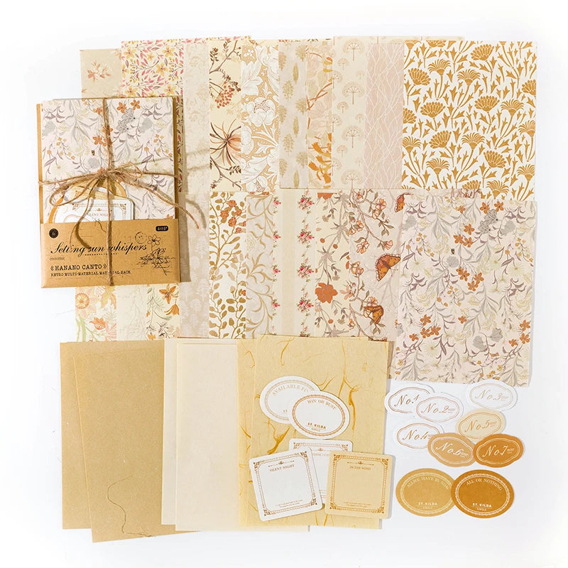 40 Pcs Floral Handmade Junk Journal Paper Mix | Vintage Scrapbooking Background Paper