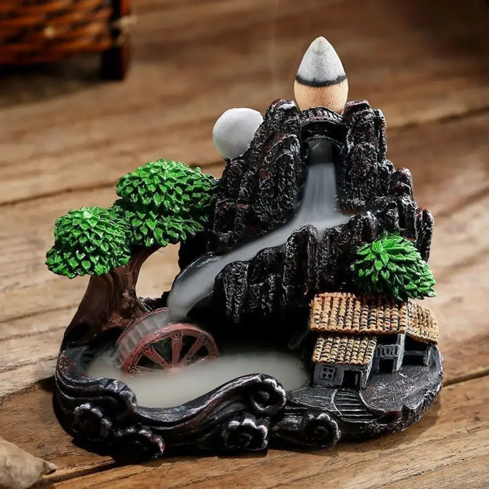 Waterfall Backflow Incense Burner – Resin Incense Holder for Home & Office
