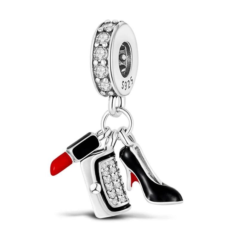 925 Sterling Silver Charm Holder Set – Bag Charm & Key Ring for DIY Jewelry