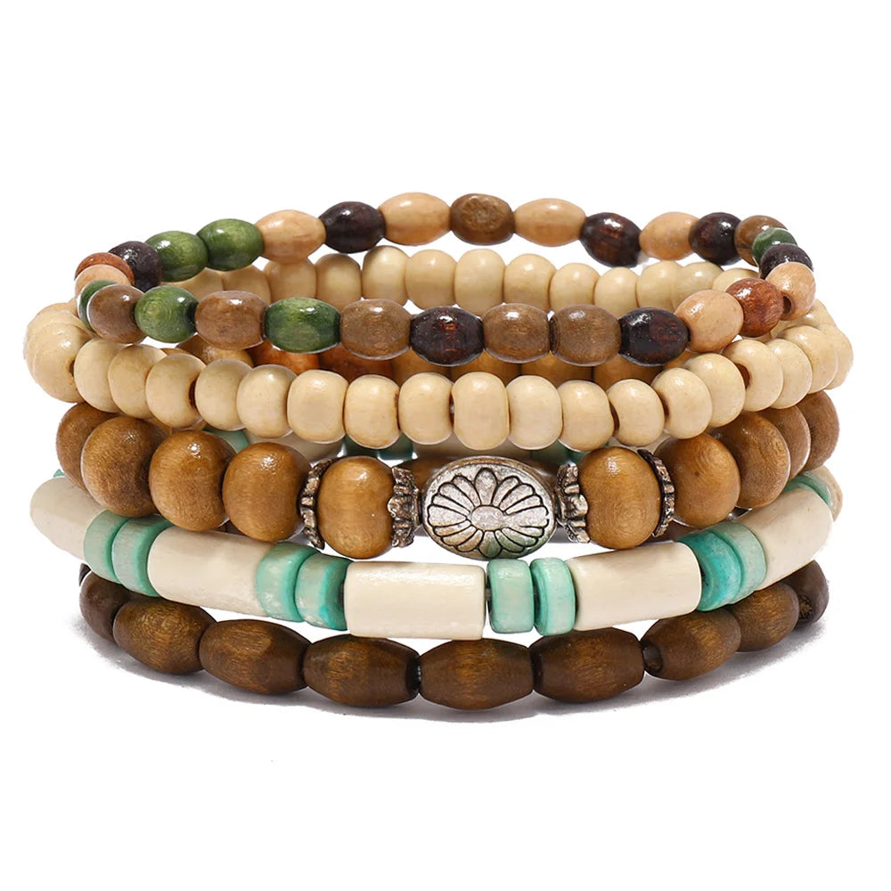 Vintage Multi-Layer Wooden Bead Bracelet | Boho Stacking Bracelet