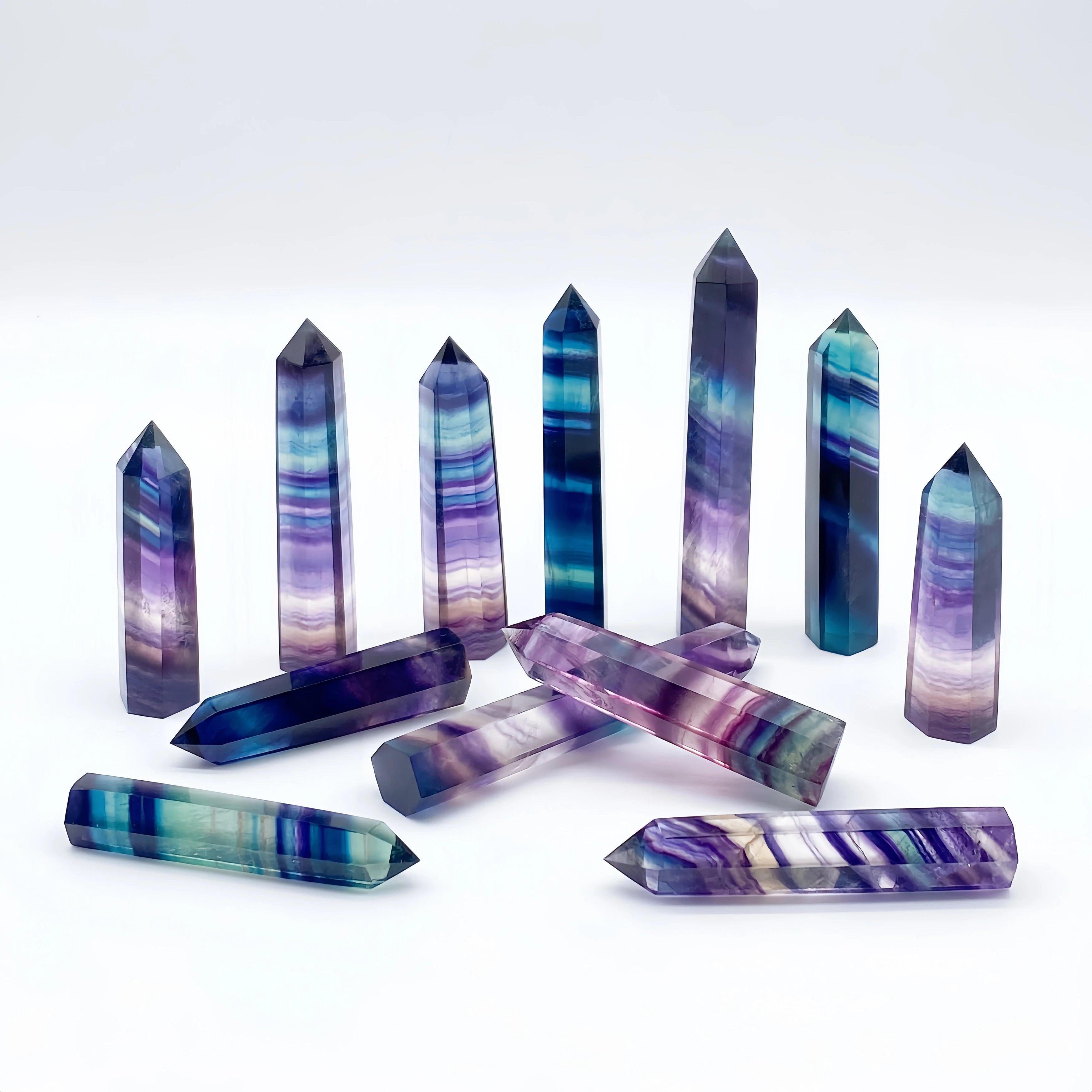Natural Colorful Fluorite Crystal Tower — Rainbow Healing Stone Hexagonal Wand Point