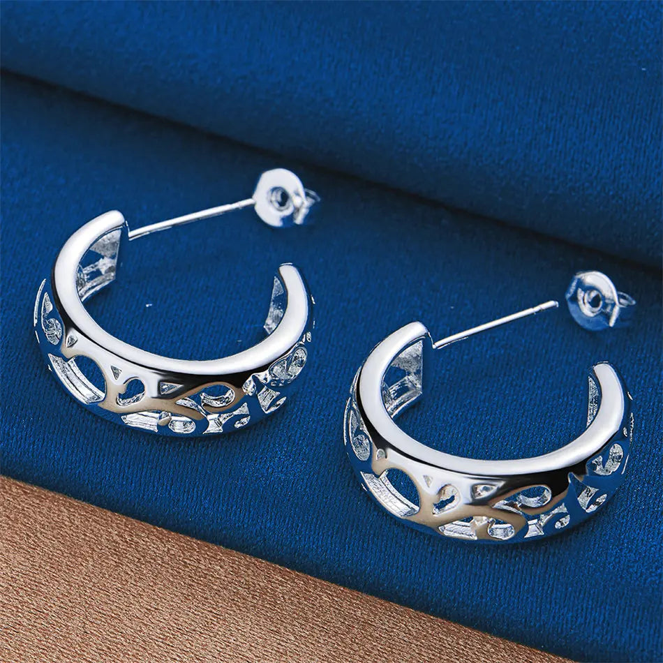 Hollow-Pattern Stud Earrings | Silver Style