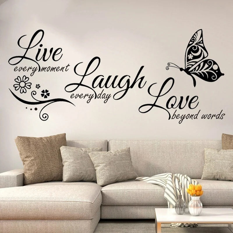 Live Laugh Love Wall Art Sticker | Butterfly & Flower Vinyl Decal