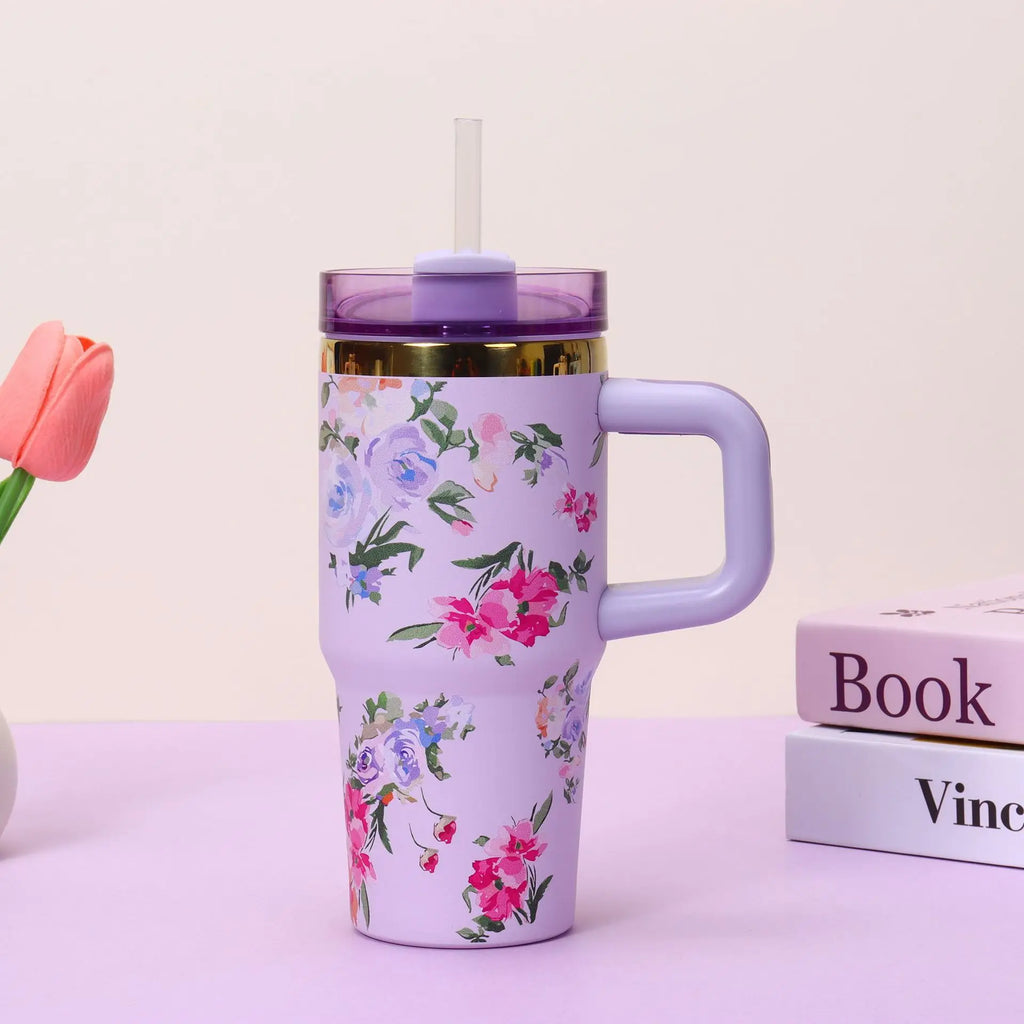 14oz Insulated Car Cup Tumbler | Stainless Steel Travel Mug with Handle & Straw