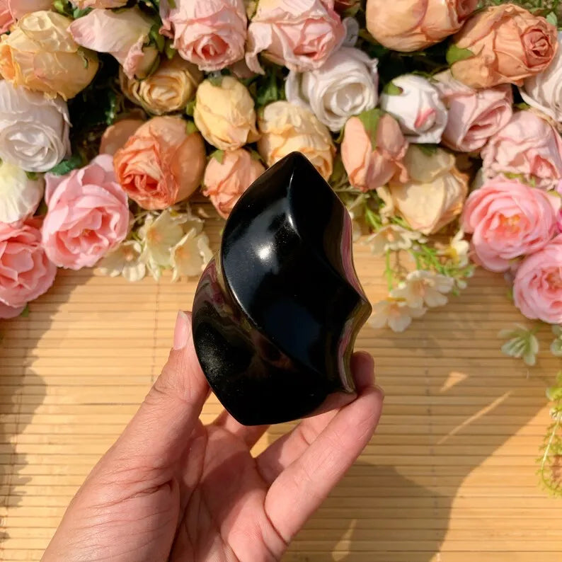 Polished Black Obsidian Flame Crystal