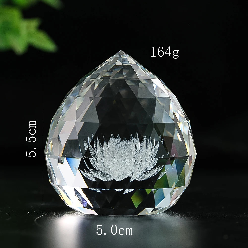 3D Lotus Flower Crystal Sculpture — Laser Engraved Glass Paperweight | Desk & Altar Decor