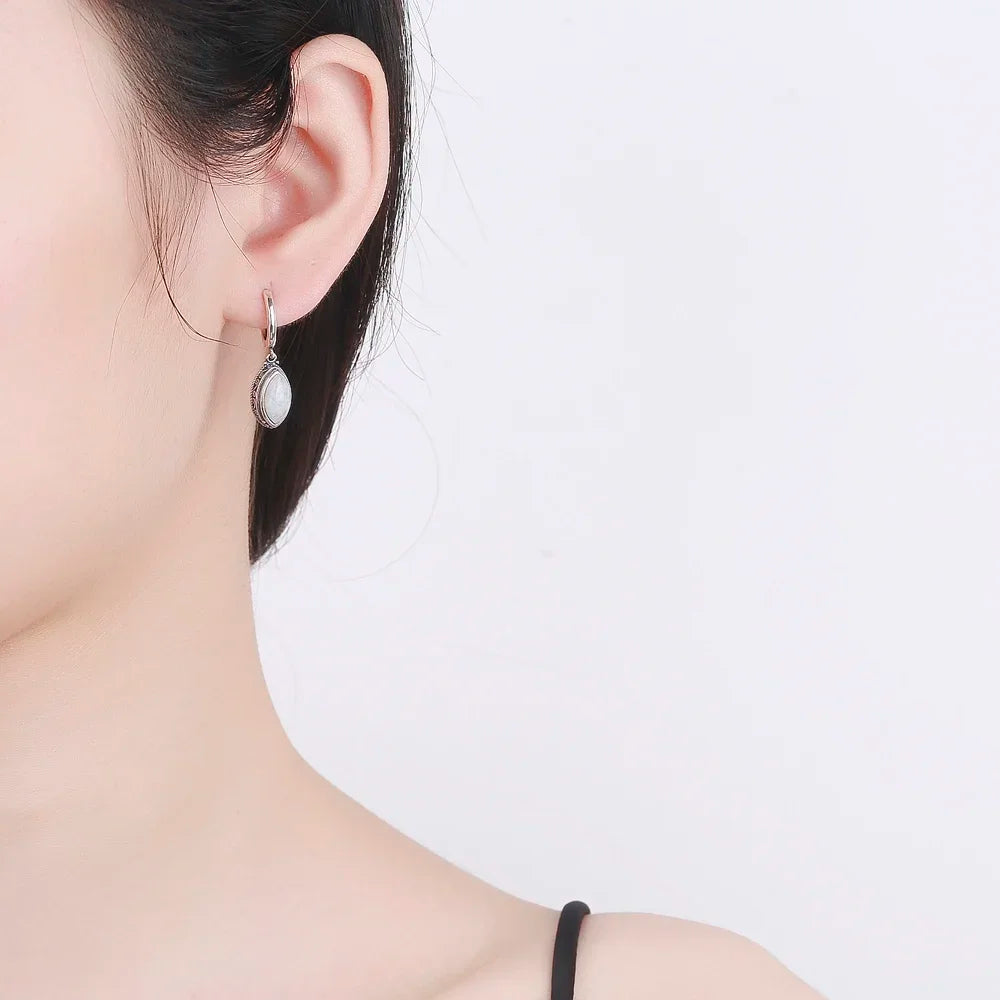 Natural Moonstone Drop Earrings | Silver Plated | Boho Ethnic Dangle