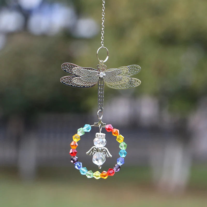 Dragonfly Crystal Suncatcher Pendant - Multicolored