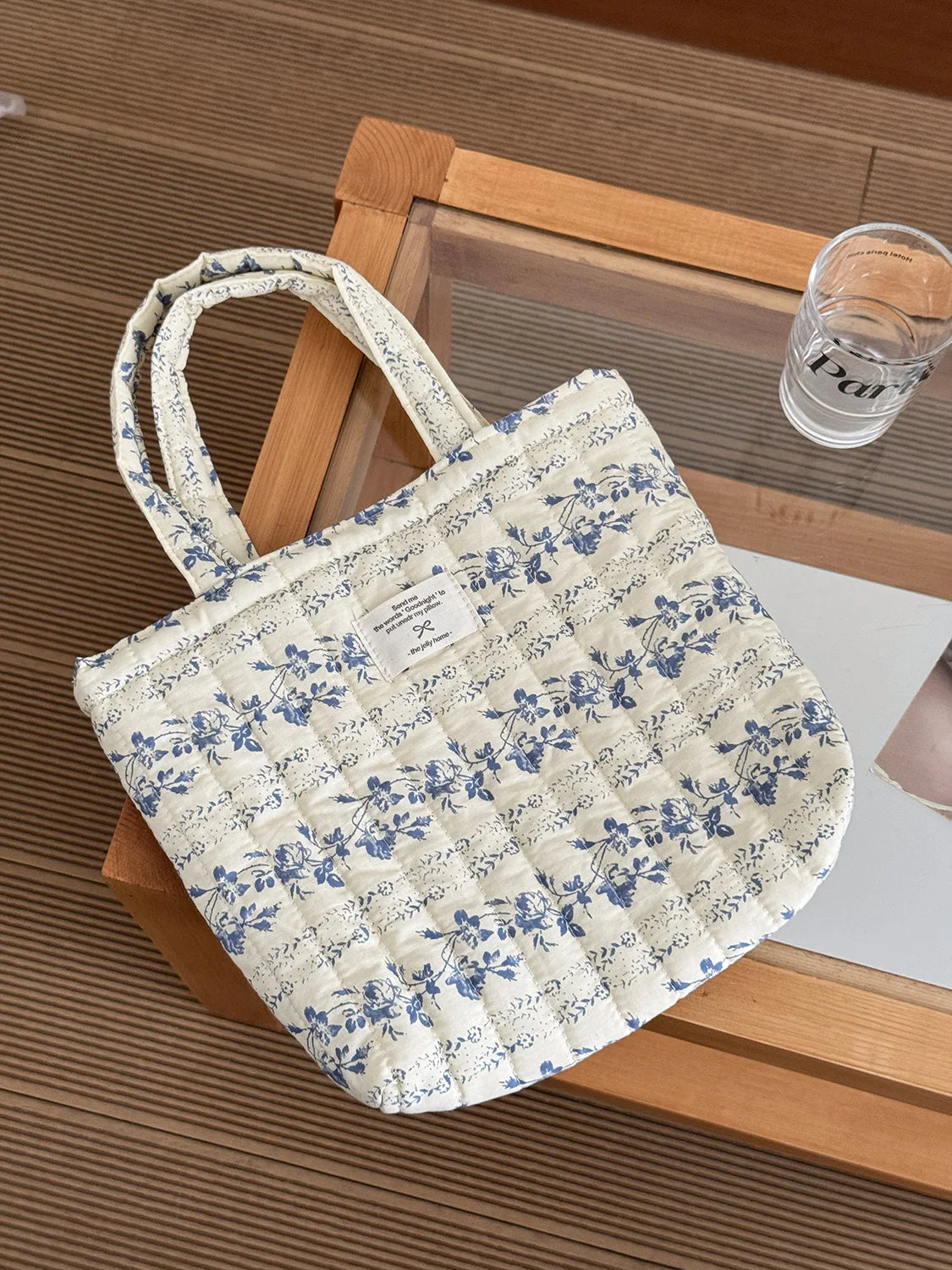 Quilted Cotton Flower Tote Bag | Boho Lunch & Shoulder Bag for Women