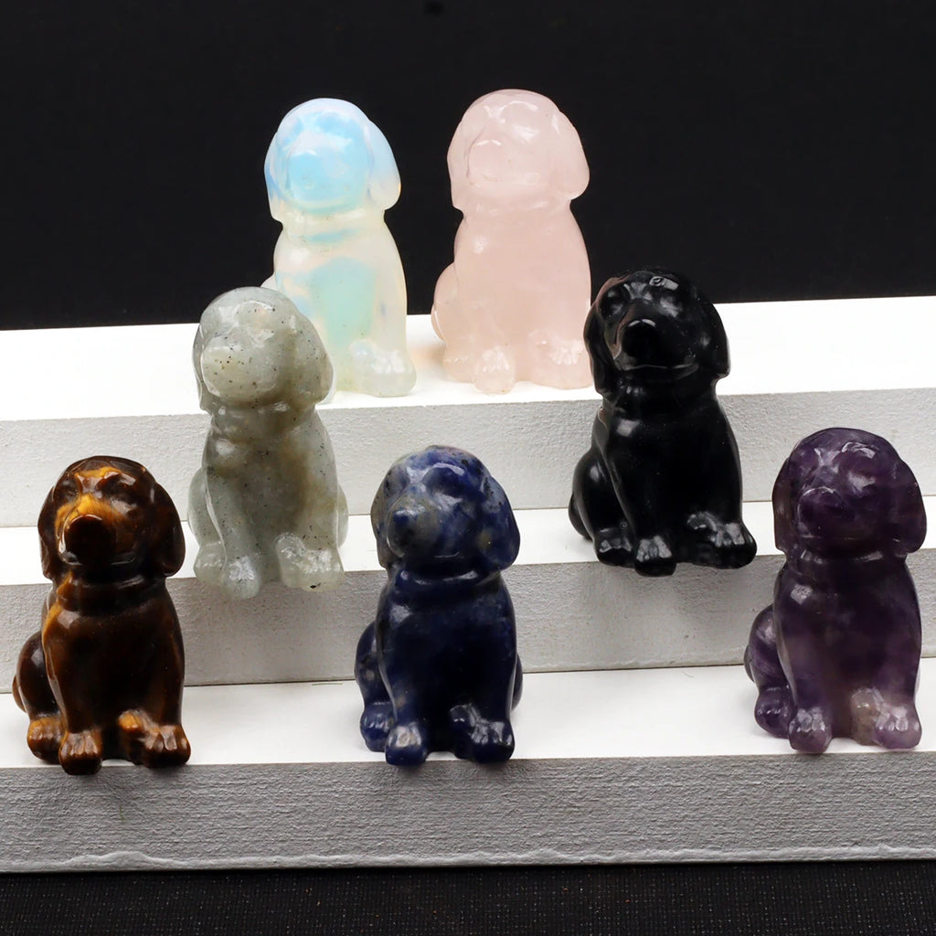 Mini Sitting Puppy Figurine | Stone & Opalite Options