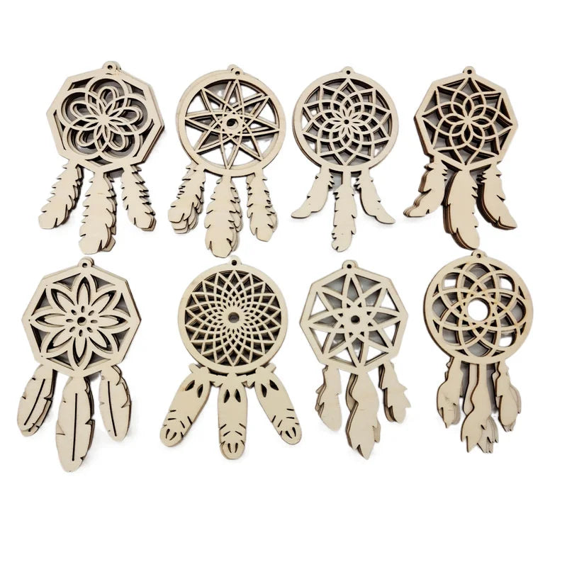 Wooden Dream Catcher DIY Craft Set | 8-Piece Unfinished Feather Shape Ornaments