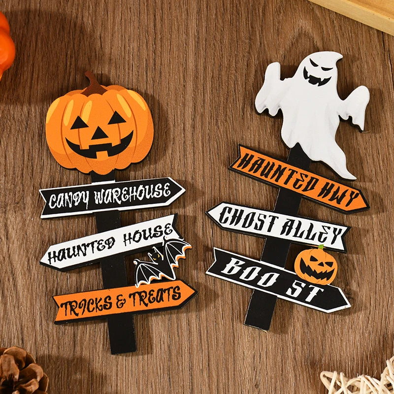 Halloween Wooden Ornament | Ghost & Pumpkin Desktop Decor