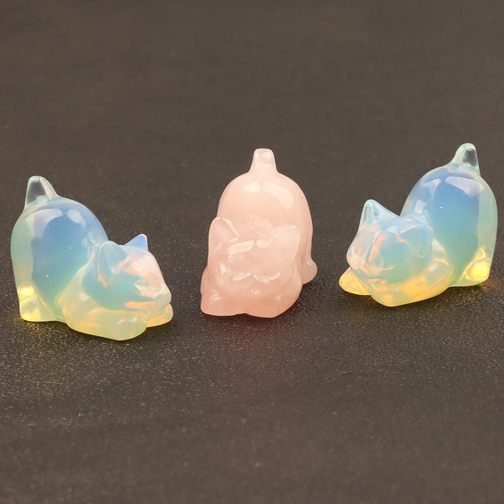 Carved Crystal Cat Figurine — Natural Stone Chakra Decor